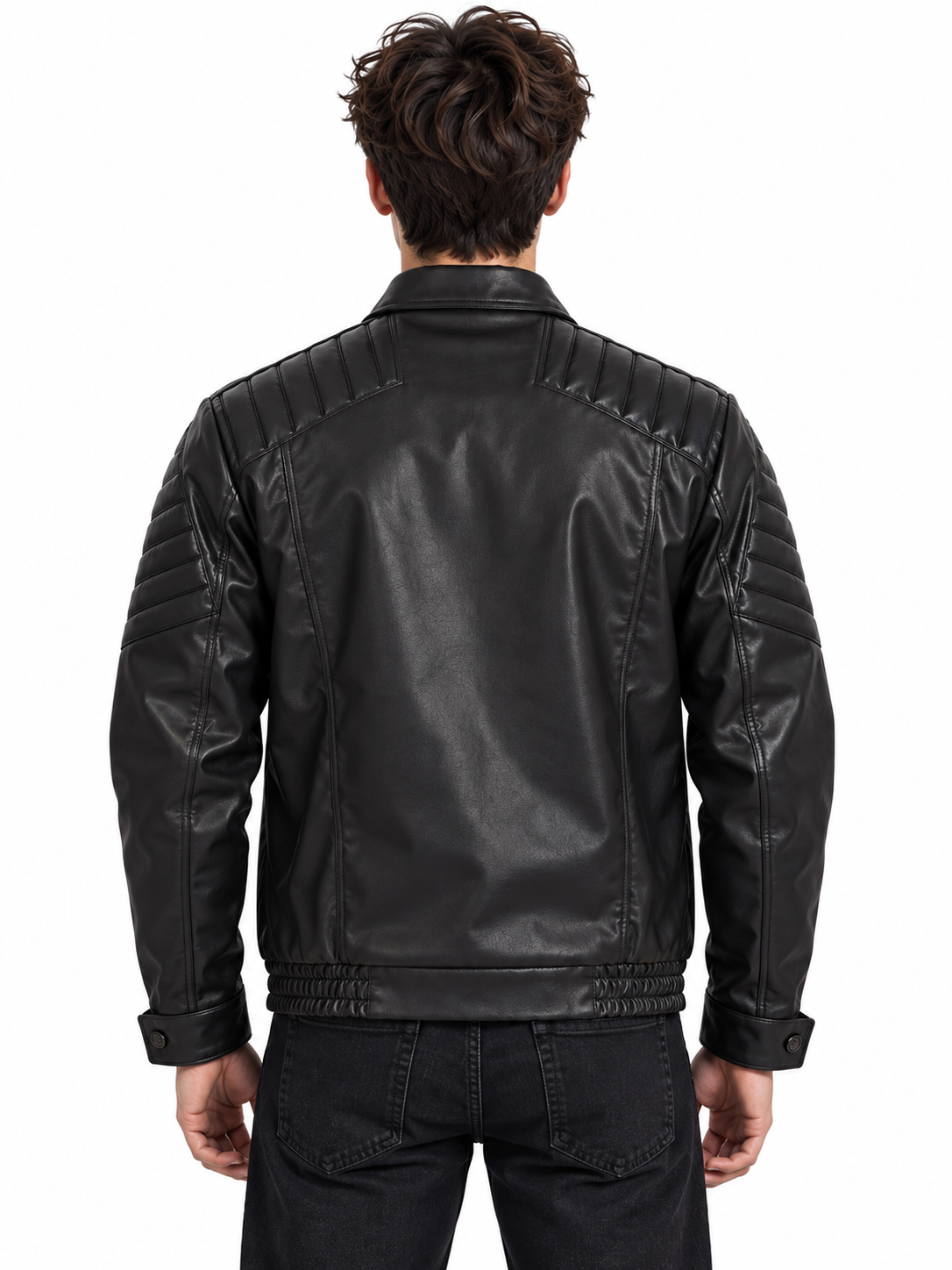 back view of quilted leather jacket back view of quilted leather jacket