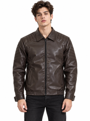 Home espresso padded leather jacket portrait